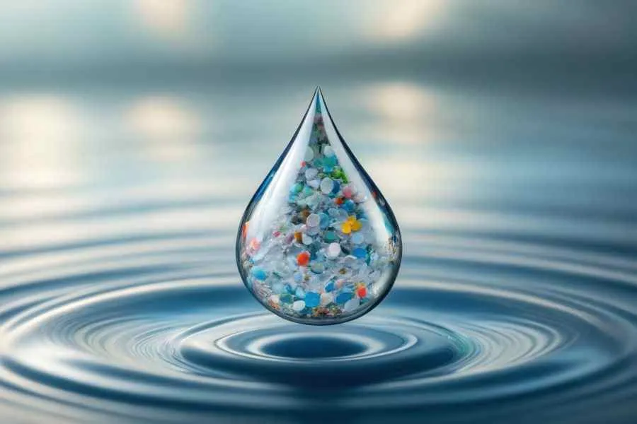 waterdrop with microplastics